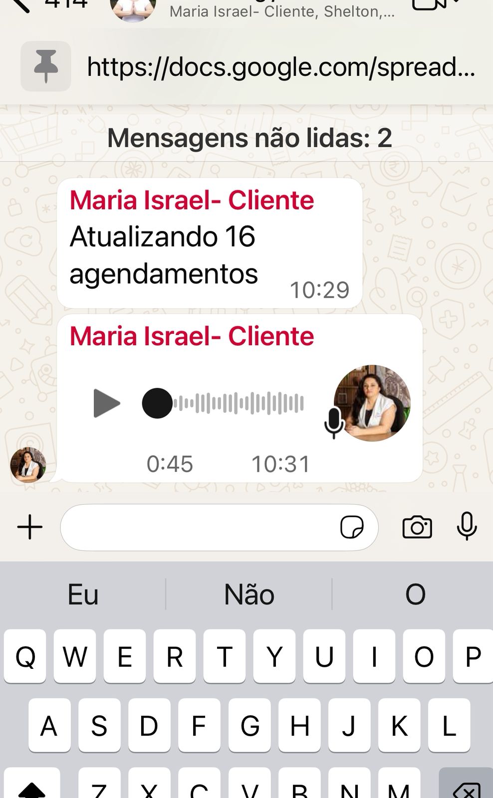 Maria Israel atualizando 16 agendamentos